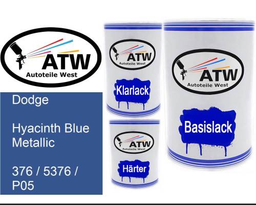 Dodge, Hyacinth Blue Metallic, 376 / 5376 / P05: 500ml Lackdose + 500ml Klarlack + 250ml Härter - Set, von ATW Autoteile West.